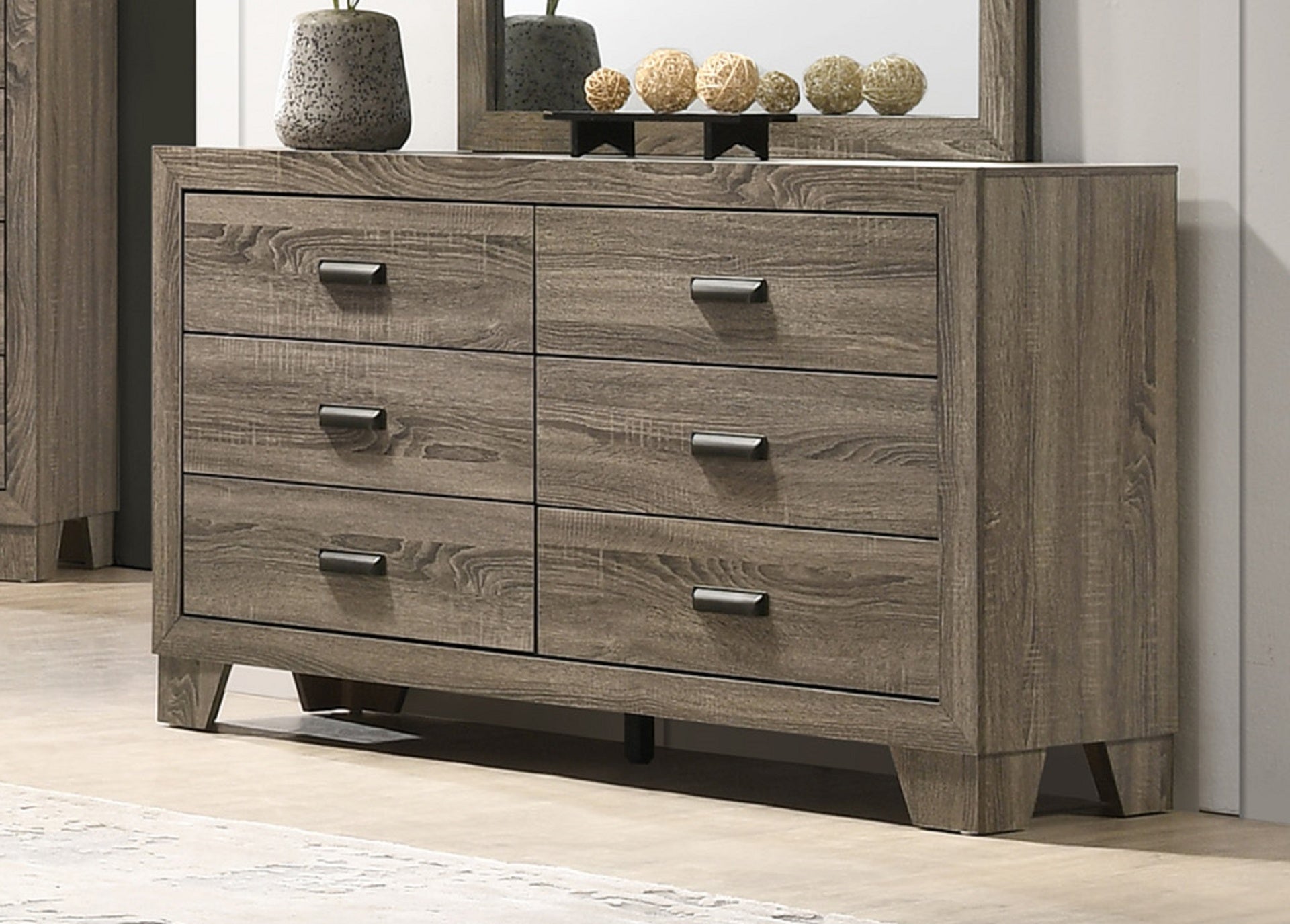 1pc Contemporary 6-Drawer Storage Dresser Metal Hardware Rustic Gray Rustic Finish Wooden Bedroom Furniture