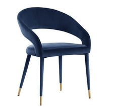 Modern Velvet Dining Chair Set of 2, Wooden Legs with Gold Accent Tips, Navy