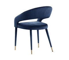 Modern Velvet Dining Chair Set of 2, Wooden Legs with Gold Accent Tips, Navy