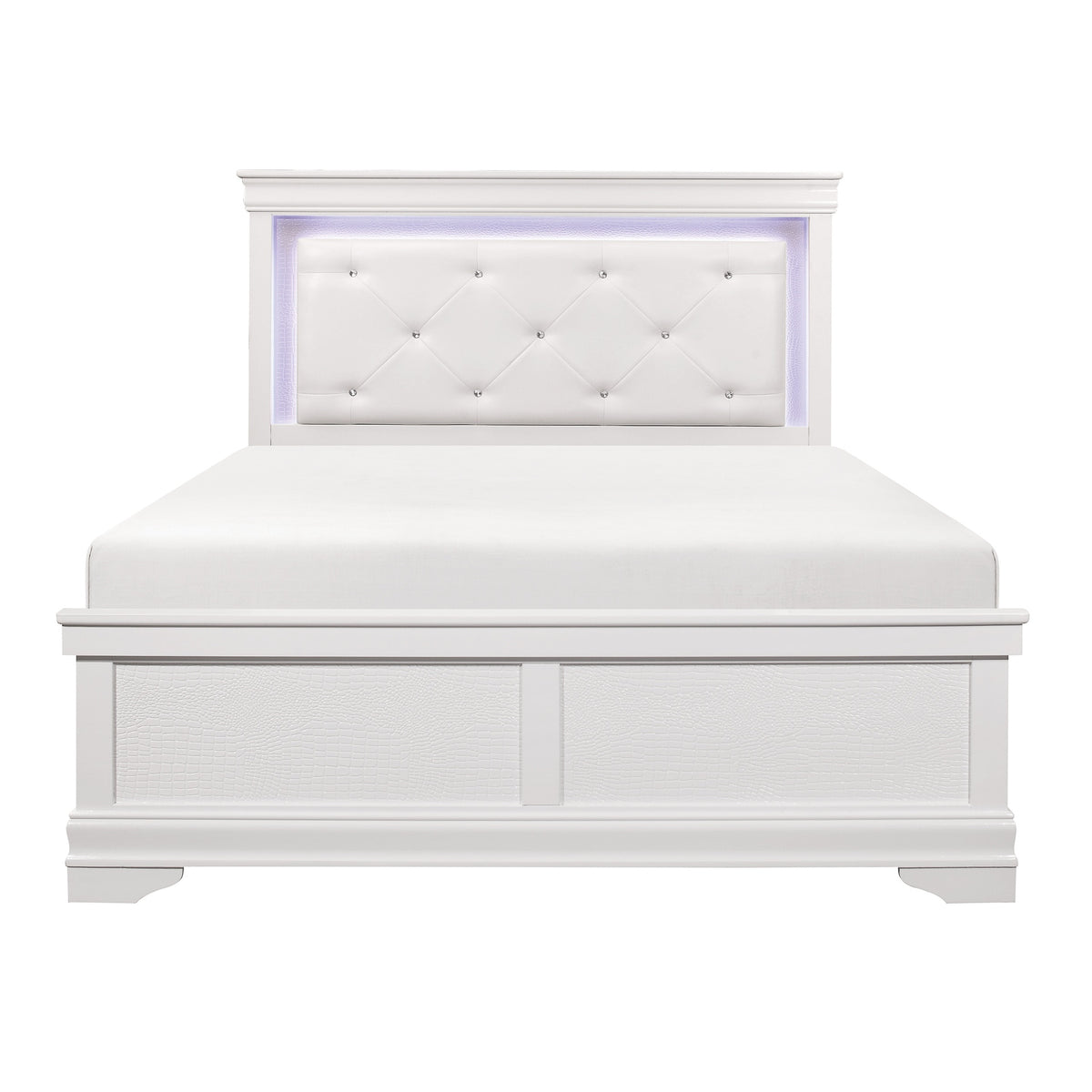 Traditional Design White Finish 1pc Queen Size Bed Button-Tufted Upholstered LED Headboard Faux Alligator Embossed Panels