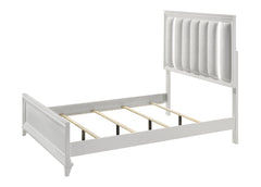 1pc Queen Size LED Light Linen Look Fabric Upholstered Headboard Panel Bed White Finish Solid Wood Wooden Bedroom Furniture