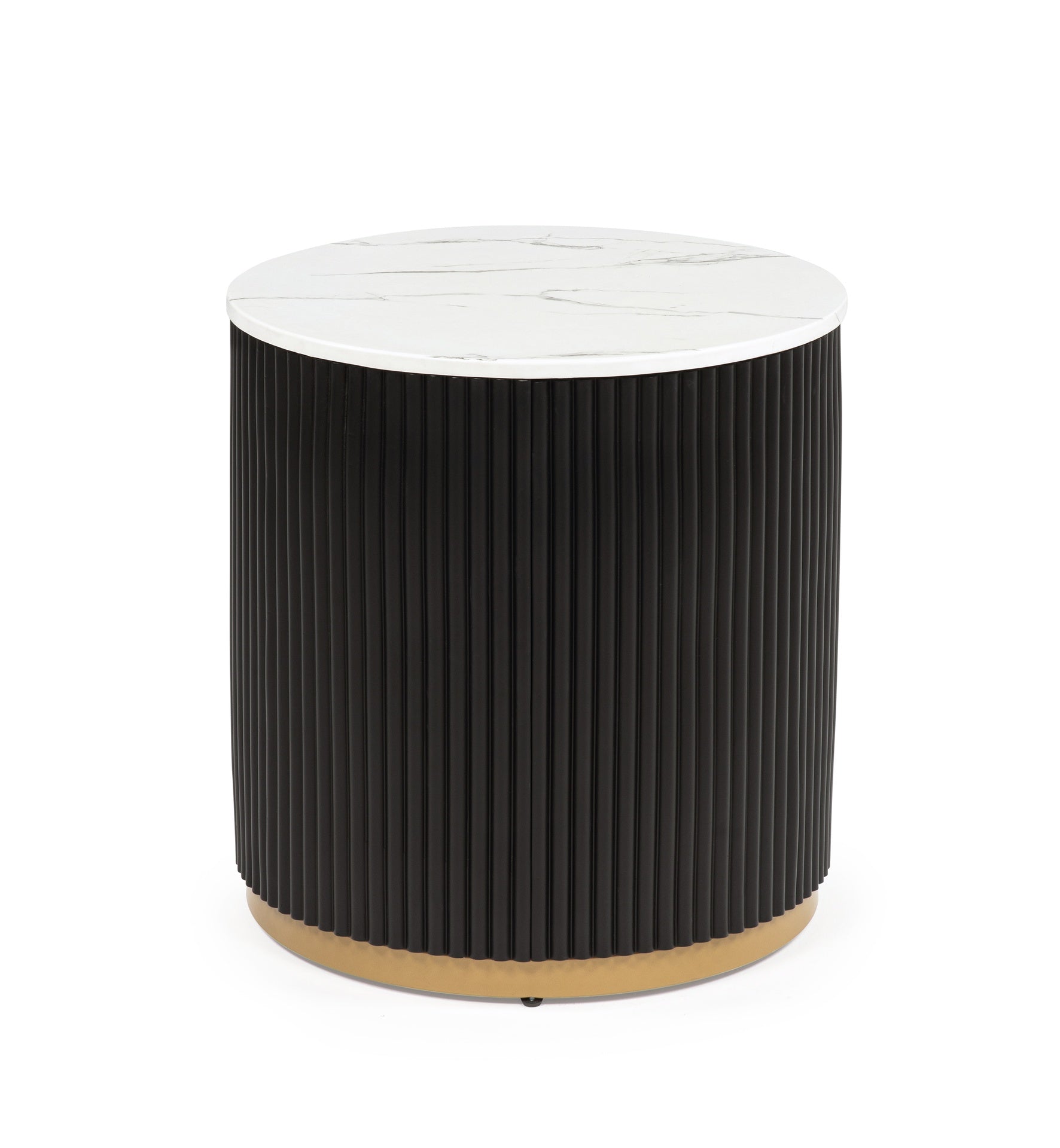 3pc Modern Cocktail Group Set Coffee Table End Table Luxurious Marble-inspired Top Reeded Base Gold-finished Foundation With Casters Wooden Living Room Furniture