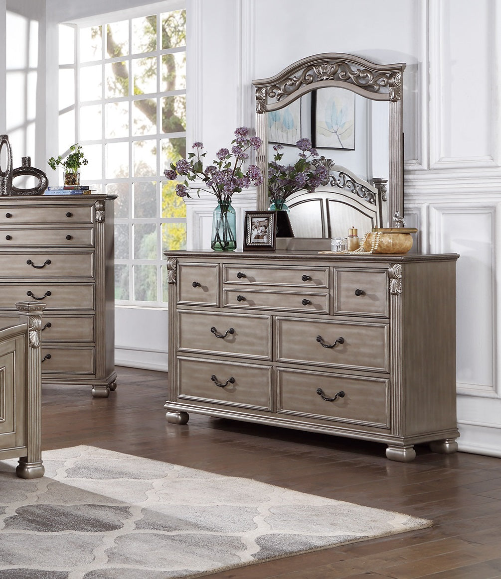 Antique Silver Wooden Dresser And Mirror Bedroom Formal Antique Round Knob And Hanging Pulls Drawers