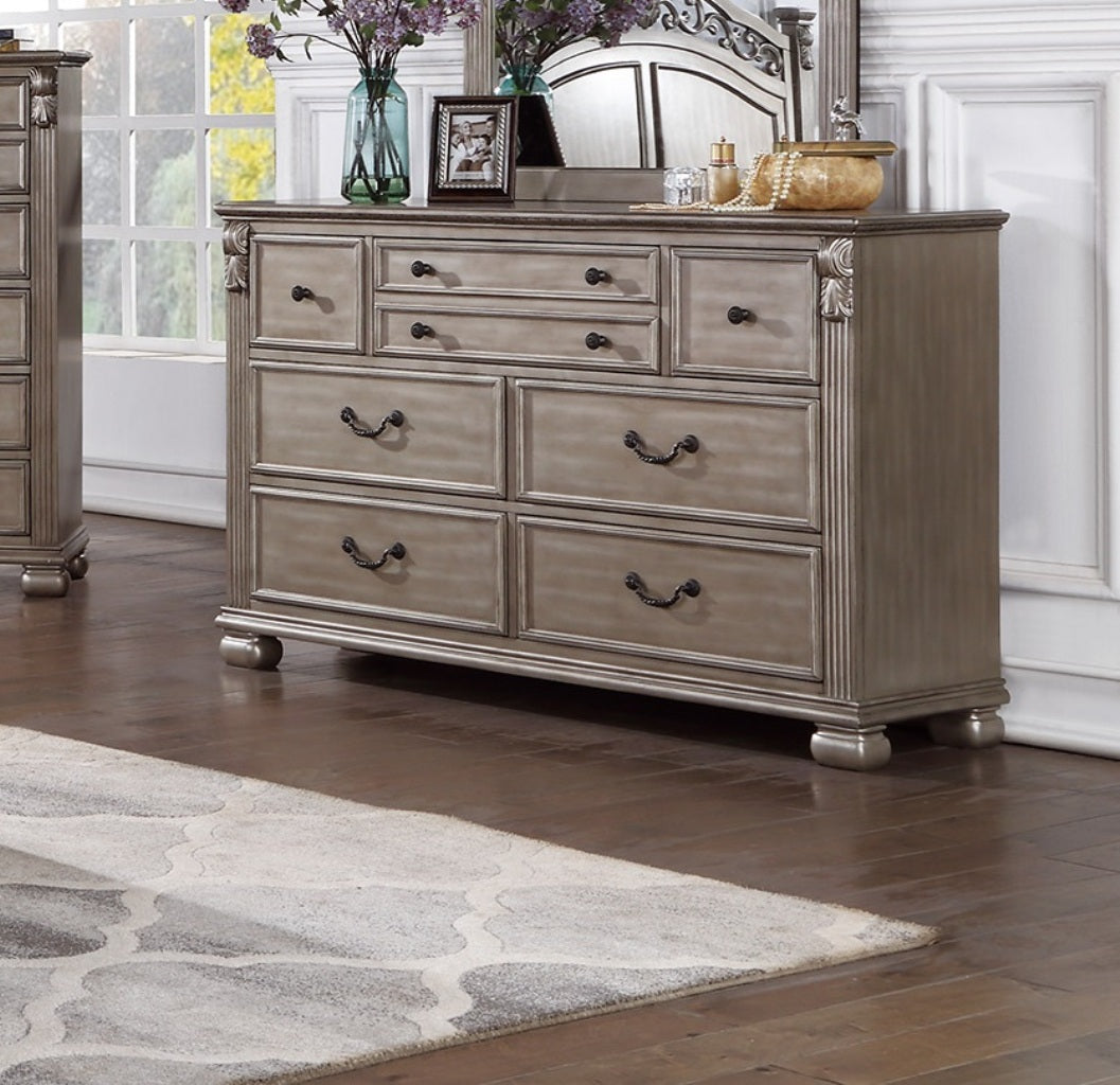 Antique Silver Wooden Dresser And Mirror Bedroom Formal Antique Round Knob And Hanging Pulls Drawers
