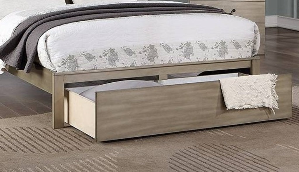 Rustic Style 1pc California King Size Two Panel Bed Rectangular Shaped Footboard Drawer Antique Silver Finish Bedroom Furniture