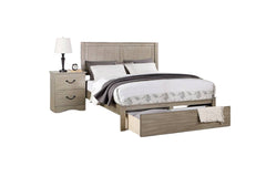 Rustic Style 1pc California King Size Two Panel Bed Rectangular Shaped Footboard Drawer Antique Silver Finish Bedroom Furniture