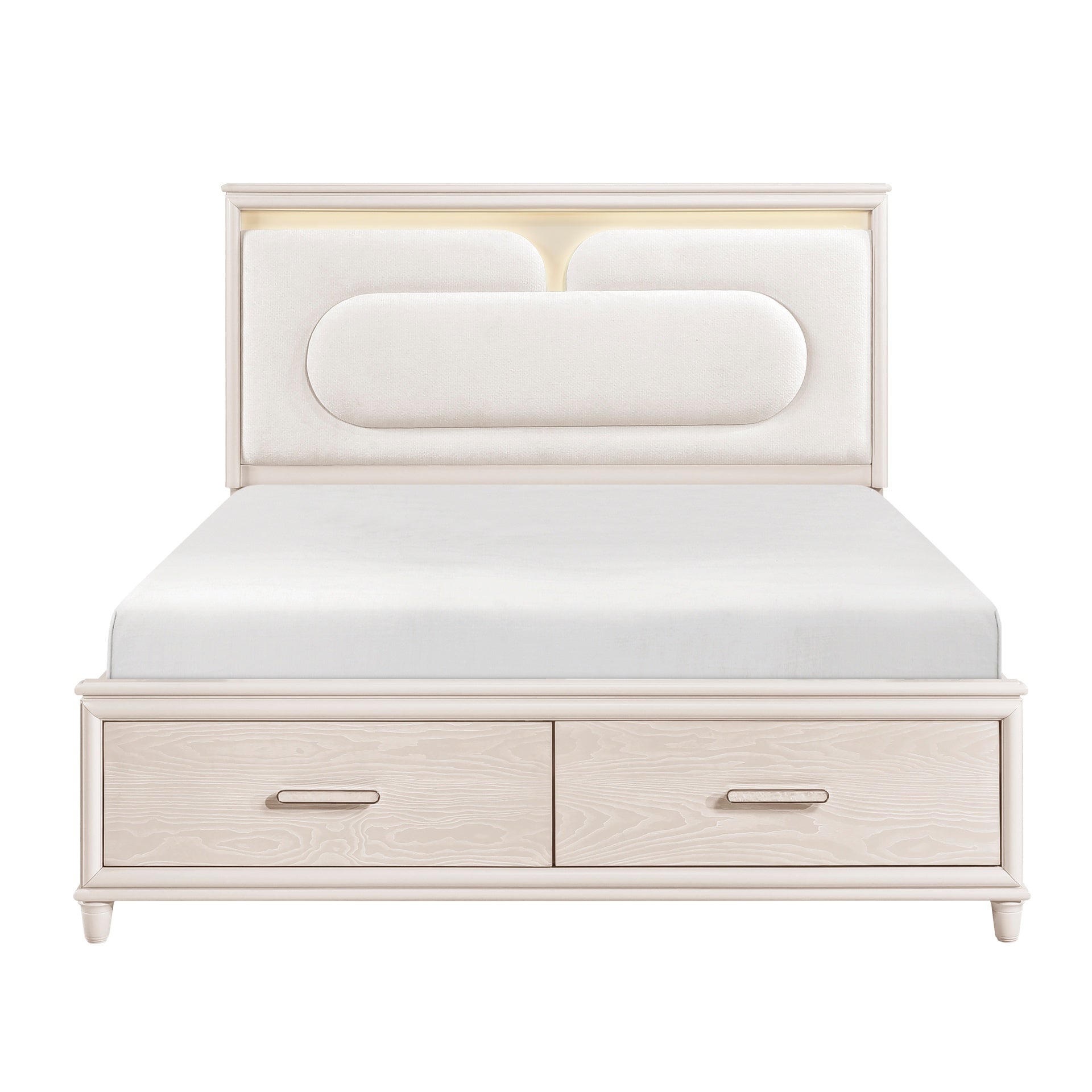 Modern Luxury California King Platform Bed with Footboard Storage Upholstered Headboard LED Light Wooden Bedroom Furniture 1pc