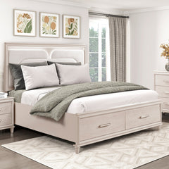 Modern Luxury California King Platform Bed with Footboard Storage Upholstered Headboard LED Light Wooden Bedroom Furniture 1pc