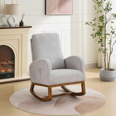 27.2"W Rocking Chair for Nursery, Polyester Glider Chair with High Back and Side Pocket, Rocking Accent Armchair with Rubber Wood Legs for Living Room/Bedroom.Light Gray