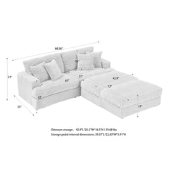 88.58 inch Orange corduroy sofa with double storage legs + four pillows, as soft as a cloud, a stylish lazy sofa suitable for living room and office