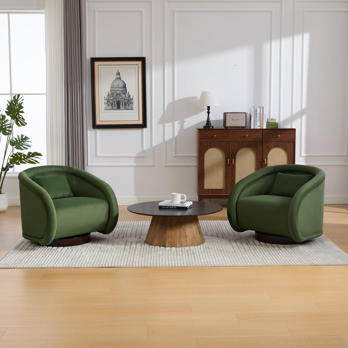 Swivel Accent Chair, 360-degree Swivel Barrel Chair with Velvet Fabric Upholstery, Comfy Pumpkin-Shaped Swivel Chair for Living Room, Bedroom, or Office