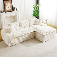 White Turtle Velvet Versatile Sofa: Convertible Twin-Seat with Right Chaise Lounge (Reclining Lounger for Premium Comfort), Featuring Face-to-Face Seating, Switchable Between L-Shape and Straight