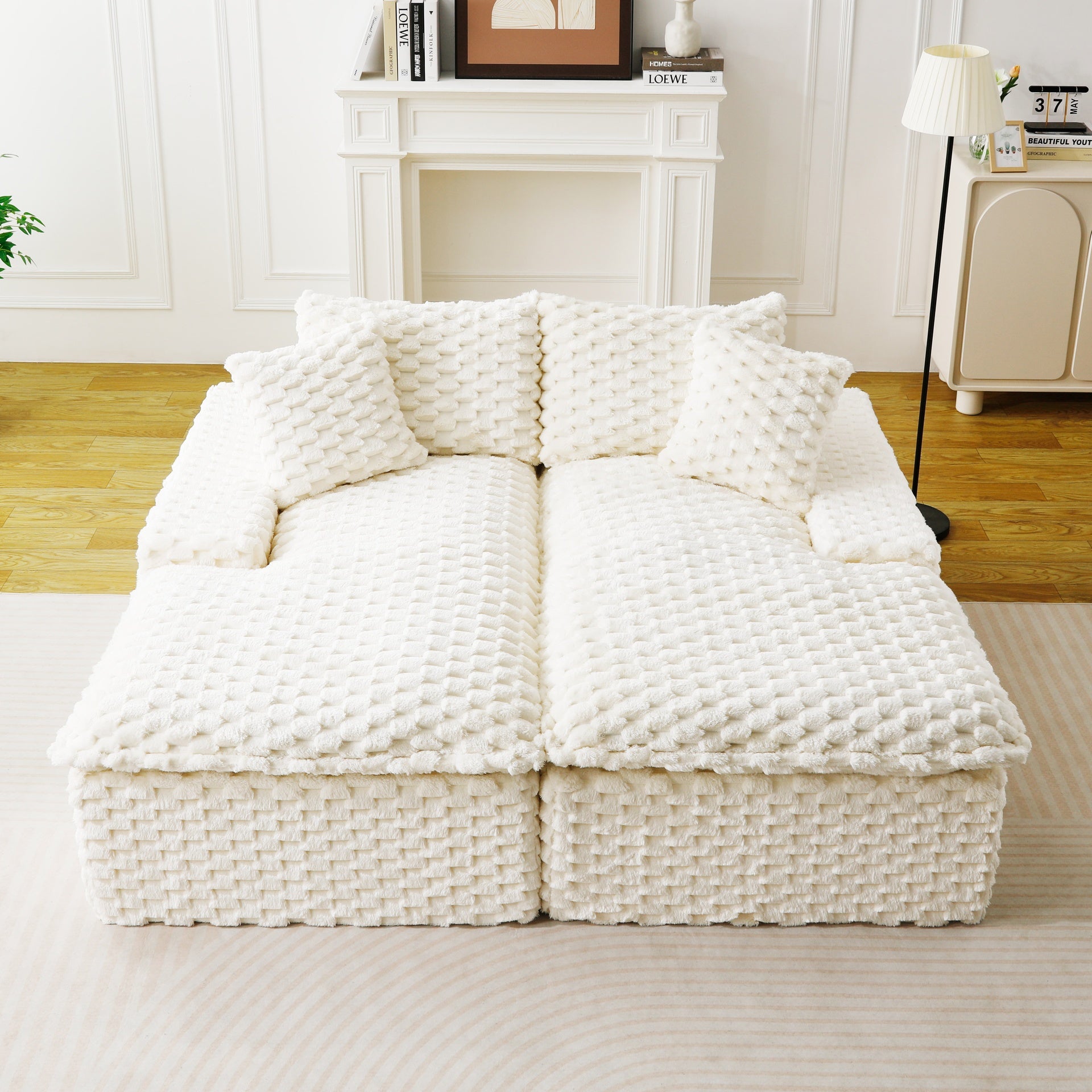 White Turtle Velvet Double Chaise Lounge, Multifunctional Lazy Sofa with Full Compressed Sponge, Capable of Side - by - Side or Face - to - Face Arrangement