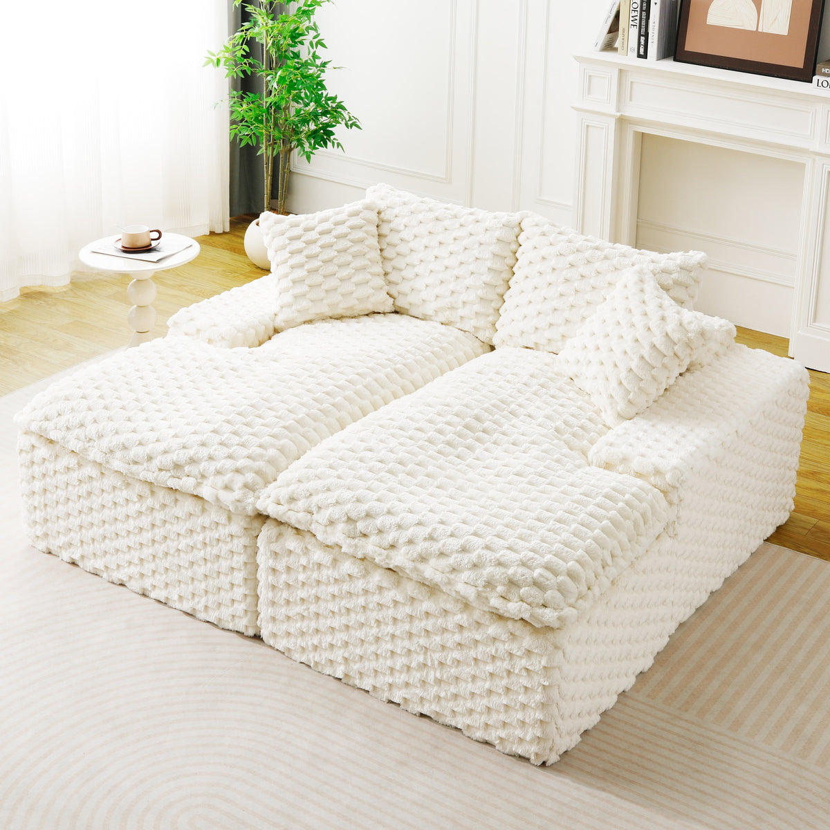 White Turtle Velvet Double Chaise Lounge, Multifunctional Lazy Sofa with Full Compressed Sponge, Capable of Side - by - Side or Face - to - Face Arrangement