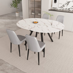 47-63" expandable circular dining tables , equipped with 4 PU fabric thick cushioned dining chairs and an elegant and spacious dining table, kitchen table and chair, with black metal legs