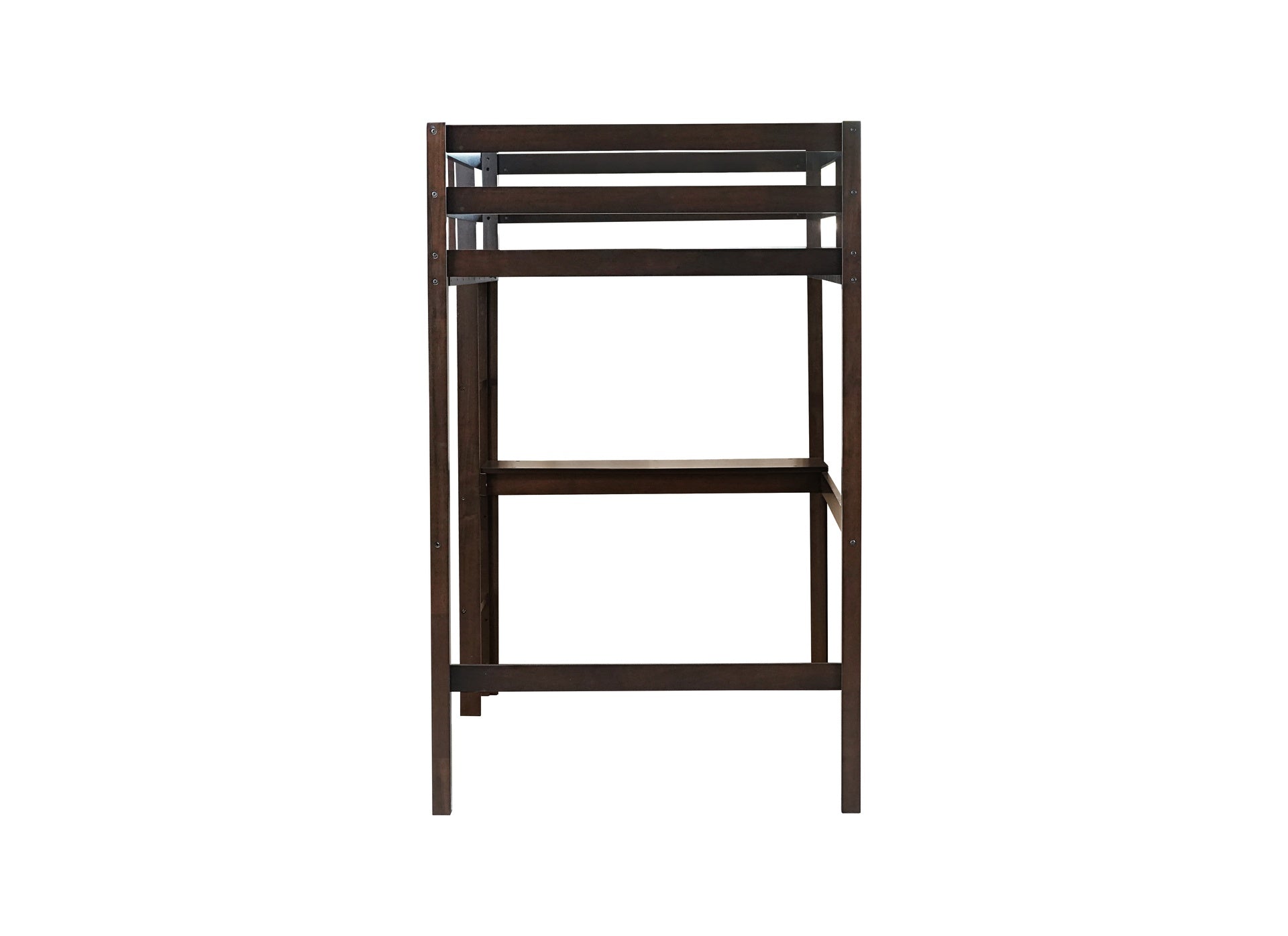 Twin High Loft Bed, Rubber Wood Loft Bed with Safety Guardrail, built-in desk, ladder,Espresso