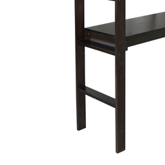 Twin High Loft Bed, Rubber Wood Loft Bed with Safety Guardrail, built-in desk, ladder,Espresso