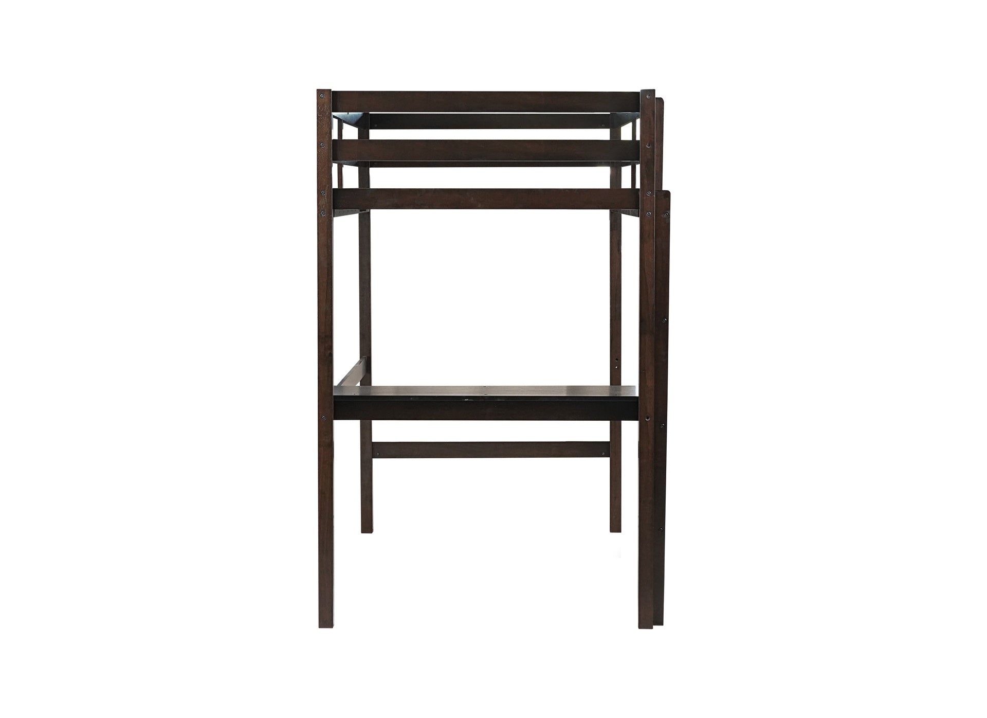 Twin High Loft Bed, Rubber Wood Loft Bed with Safety Guardrail, built-in desk, ladder,Espresso