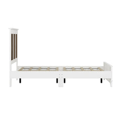 Farmhouse Wooden Platform Queen Size Bed, Modern Platform Bed with Wooden Strip Stickers Decoration, Plywood Slats Support, White