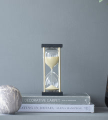 Set of 2, 3x3x7" Spellman 15-minute Hourglass, framed with an Metal stand, Tan
