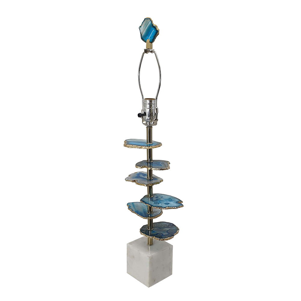 15x29.5" Blue and White Agate Slice Table Lamp with Marble Base