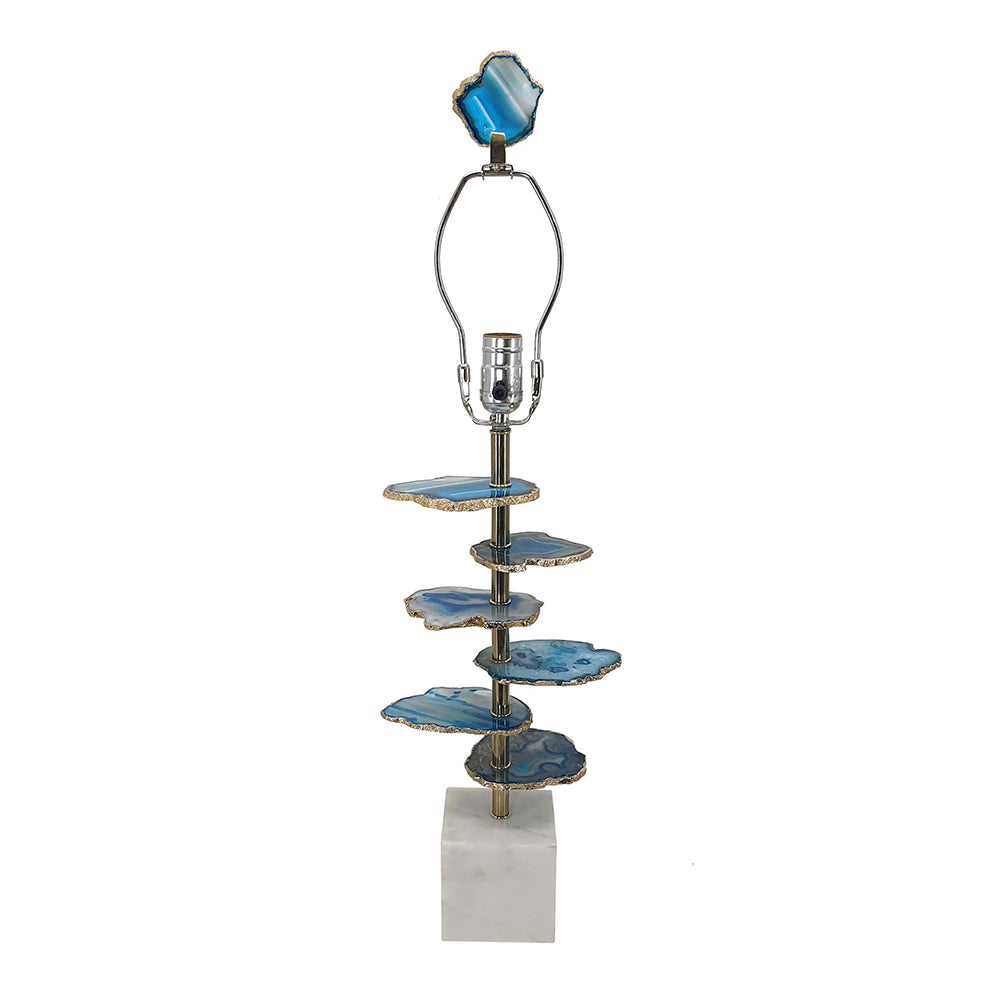 15x29.5" Blue and White Agate Slice Table Lamp with Marble Base