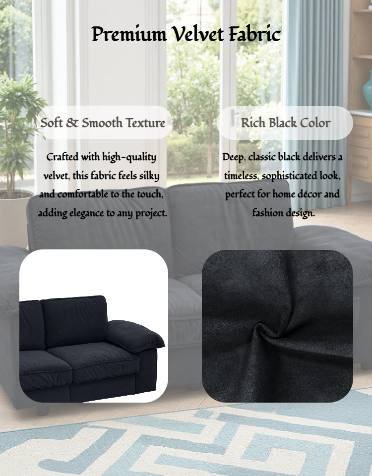 FX-P20M-2S-BK (2.5S SOFA)78.74Black Velvet Compact Sofa with Hidden Storage, 2-Seater Loveseat Space-Saving Couch for Small Apartment and Studio Living
