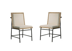 Bowen Oak Finish 47" Round Dining Table Set with Cream Color Upholstered Chairs
