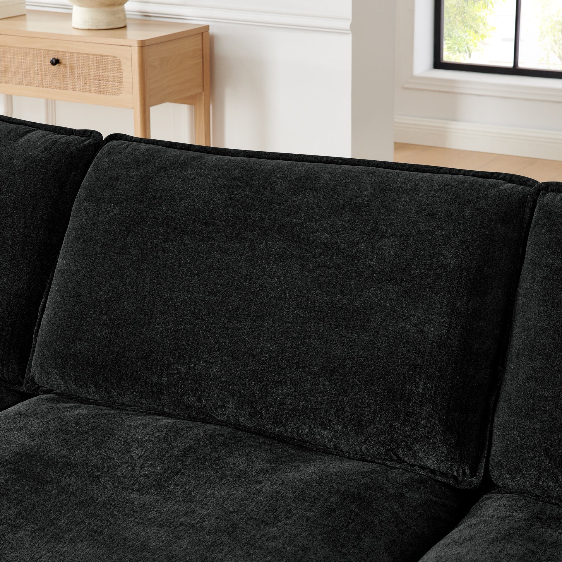 Modern Home Living Room L-Shaped Sectional Sofa Couches with Ottoman, Convertible Oversized 4 Seater Couch Towel Fabric, Black