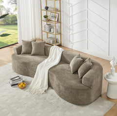 Modern Cloud 4-Seater Sectional Curved Sofa, Minimalist Compression Living Room Couch, No Assembly Needed, Chenille