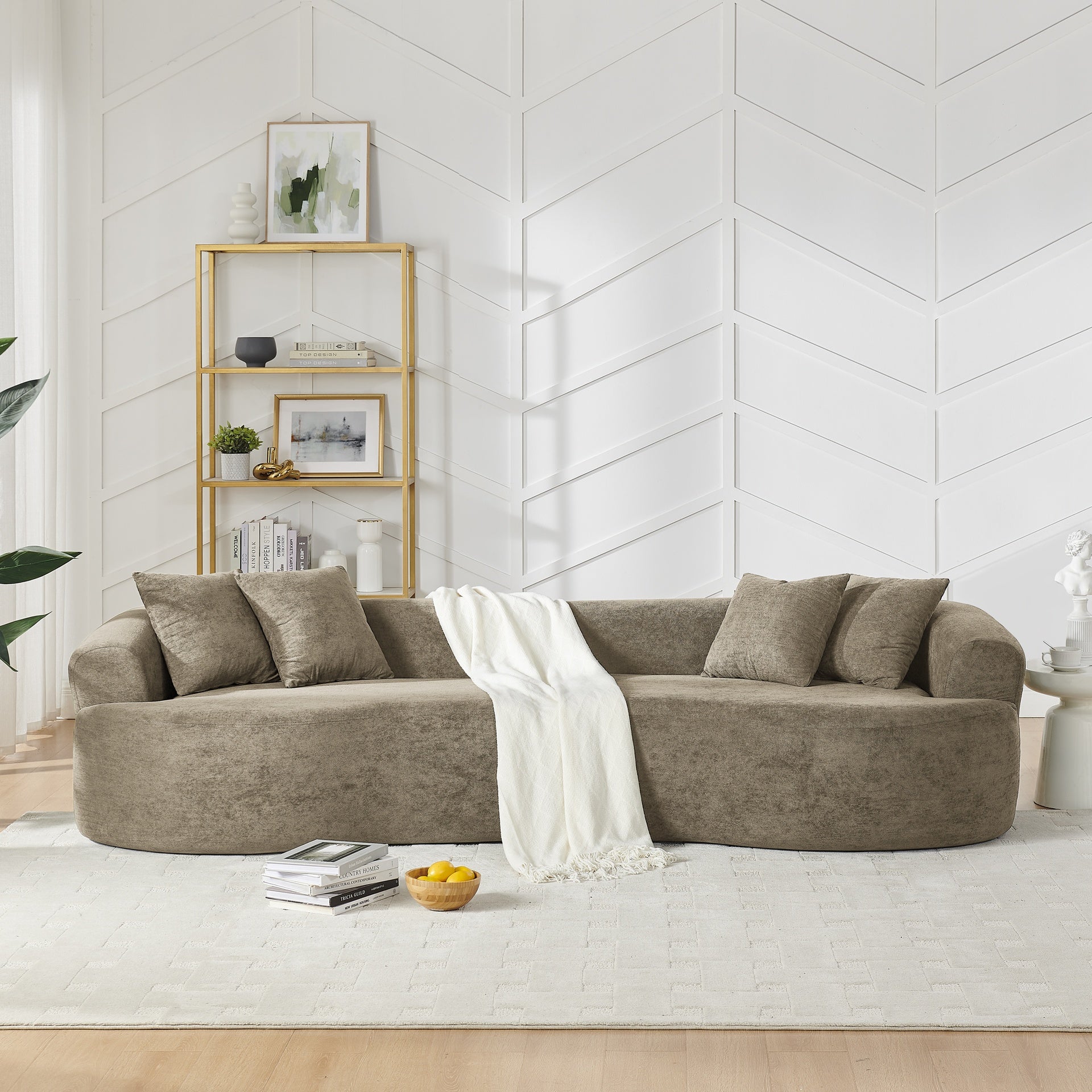 Modern Cloud 4-Seater Sectional Curved Sofa, Minimalist Compression Living Room Couch, No Assembly Needed, Chenille