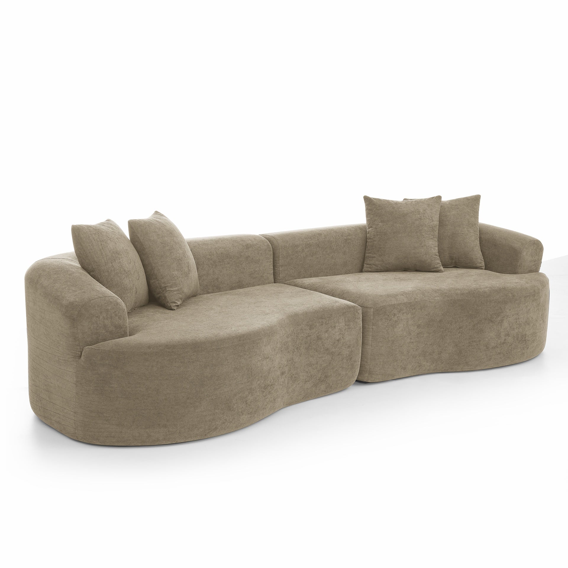 Modern Cloud 4-Seater Sectional Curved Sofa, Minimalist Compression Living Room Couch, No Assembly Needed, Chenille