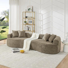 Modern Cloud 4-Seater Sectional Curved Sofa, Minimalist Compression Living Room Couch, No Assembly Needed, Chenille