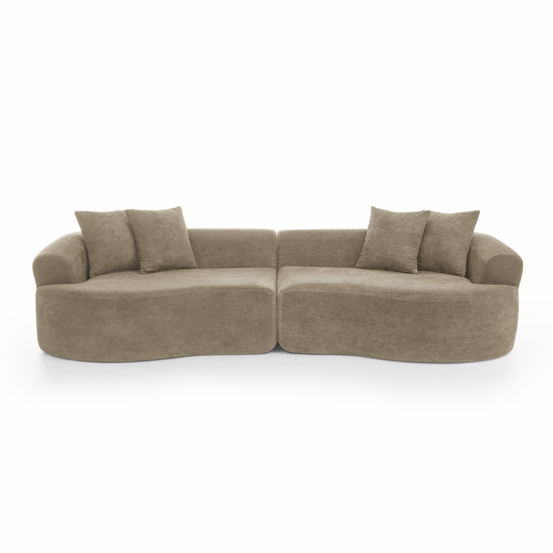 Modern Cloud 4-Seater Sectional Curved Sofa, Minimalist Compression Living Room Couch, No Assembly Needed, Chenille