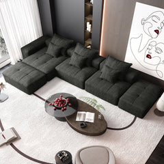 Modern Oversized Modular Sectional Sofa,Sparkling Chenille Fabric Soft Cushion Sofa with 6 Pillows,6 PCS DIY Combination Tufted Sofa,No Assembly Required,BLACK