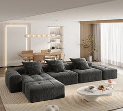 Modern Oversized Modular Sectional Sofa,Sparkling Chenille Fabric Soft Cushion Sofa with 6 Pillows,6 PCS DIY Combination Tufted Sofa,No Assembly Required,BLACK