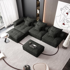 Modern Oversized Modular Sectional Sofa,Sparkling Chenille Fabric Soft Cushion Sofa with 6 Pillows,6 PCS DIY Combination Tufted Sofa,No Assembly Required,BLACK
