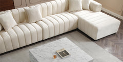 L-Shape Sectional Sofa with Deep Tufted Velvet Upholstered Right Chaise Modular Sofa  beige