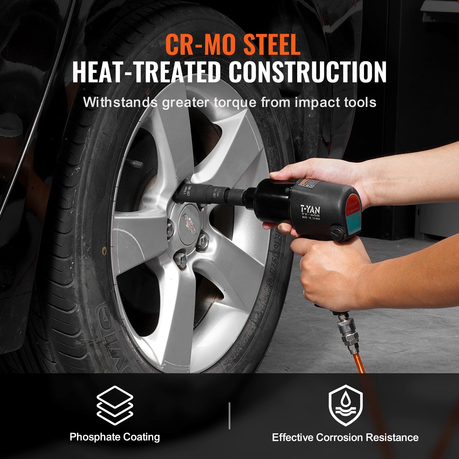 Lug Nut Impact Socket Set 1/2 in Drive Metric and SAE 6-Point Flip Socket