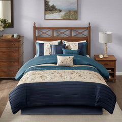 Embroidered 7 Piece Comforter Set Navy King