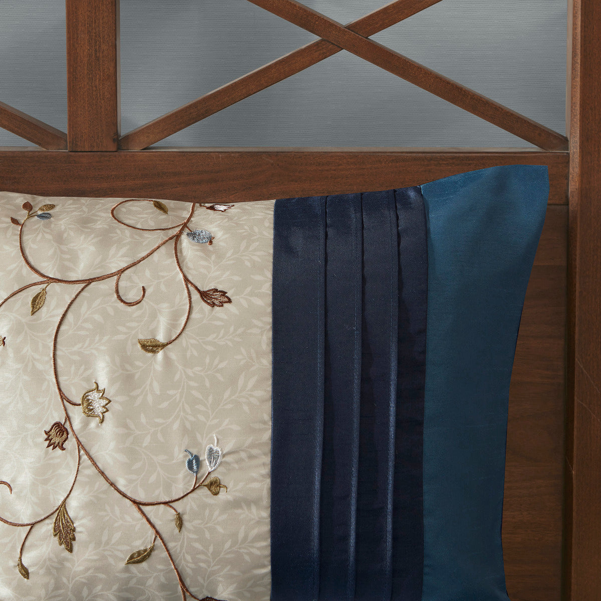 Embroidered 7 Piece Comforter Set Navy King