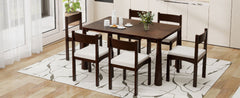 TREXM 7-Piece Retro Dining Table Set for 6, Wood Dining Table Set for 6 with Upholstered Chairs for kitchen & Dining Room (Espresso)