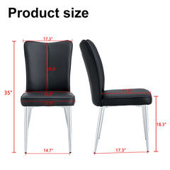 Modern minimalist dining chairs, black PU leather curved backrest and seat cushions, electroplated metal chair legs, suitable for restaurants, bedrooms, and living rooms. A set of 6 chairs.