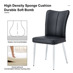 Modern minimalist dining chairs, black PU leather curved backrest and seat cushions, electroplated metal chair legs, suitable for restaurants, bedrooms, and living rooms. A set of 6 chairs.