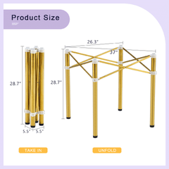 Only Table Leg.Simple Golden Stainless Steel Folding Table Frame - Multifunctional, Space-Saving.Folding Table Frame,Golden Stainless Steel Material,5.5*5.5*28.7~26.3*26.3*28.7 Inch.
