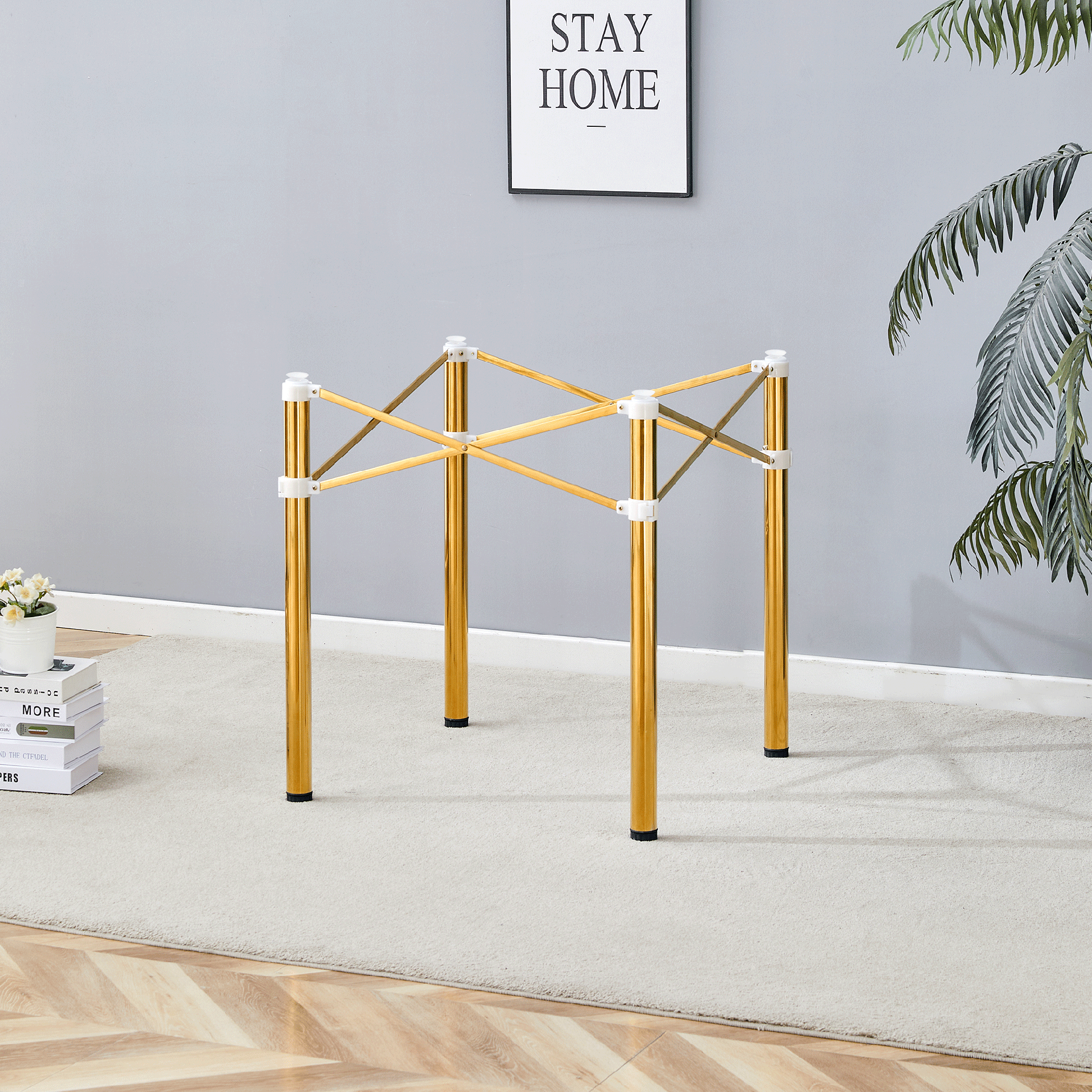 Only Table Leg.Simple Golden Stainless Steel Folding Table Frame - Multifunctional, Space-Saving.Folding Table Frame,Golden Stainless Steel Material,5.5*5.5*28.7~26.3*26.3*28.7 Inch.