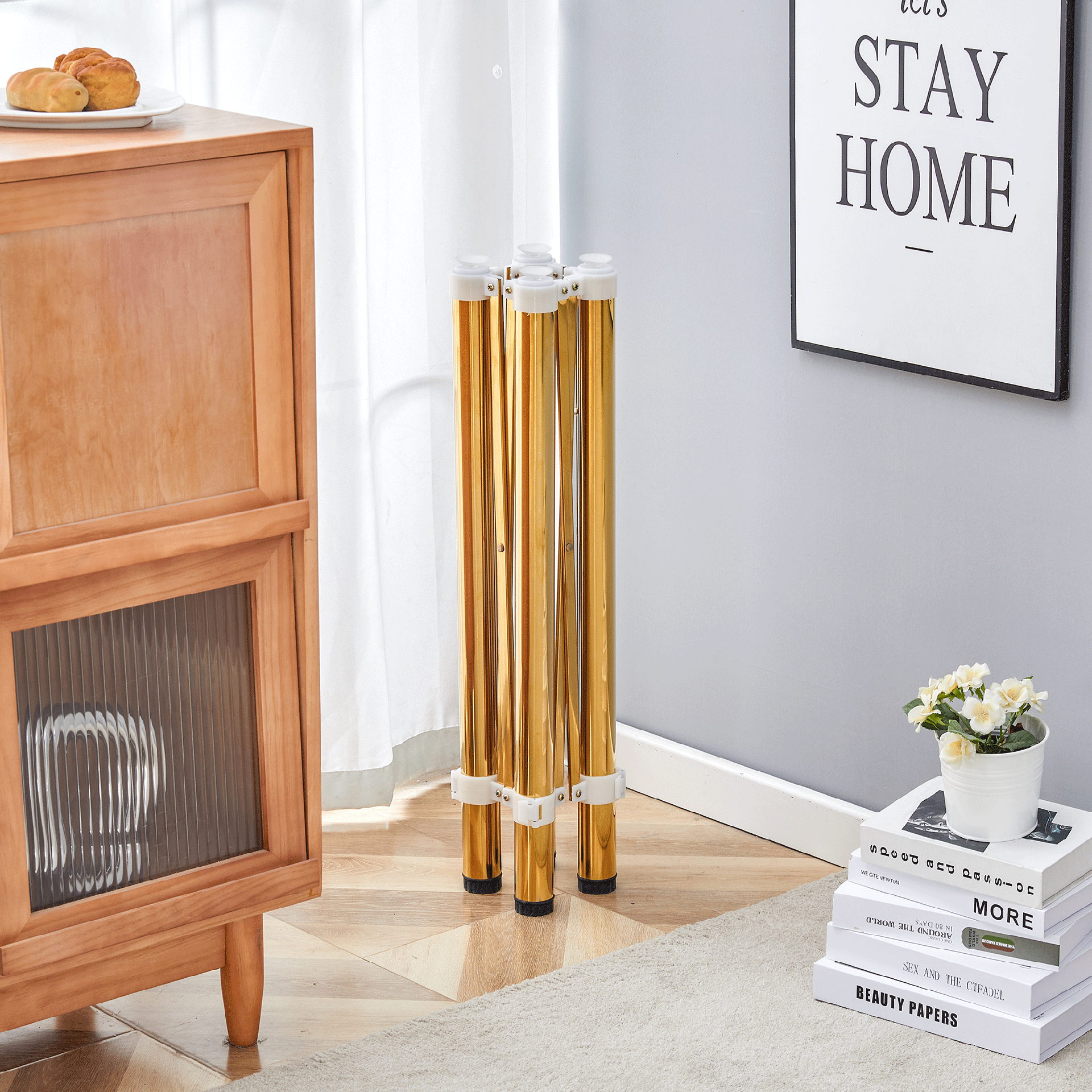 Only Table Leg.Simple Golden Stainless Steel Folding Table Frame - Multifunctional, Space-Saving.Folding Table Frame,Golden Stainless Steel Material,5.5*5.5*28.7~26.3*26.3*28.7 Inch.
