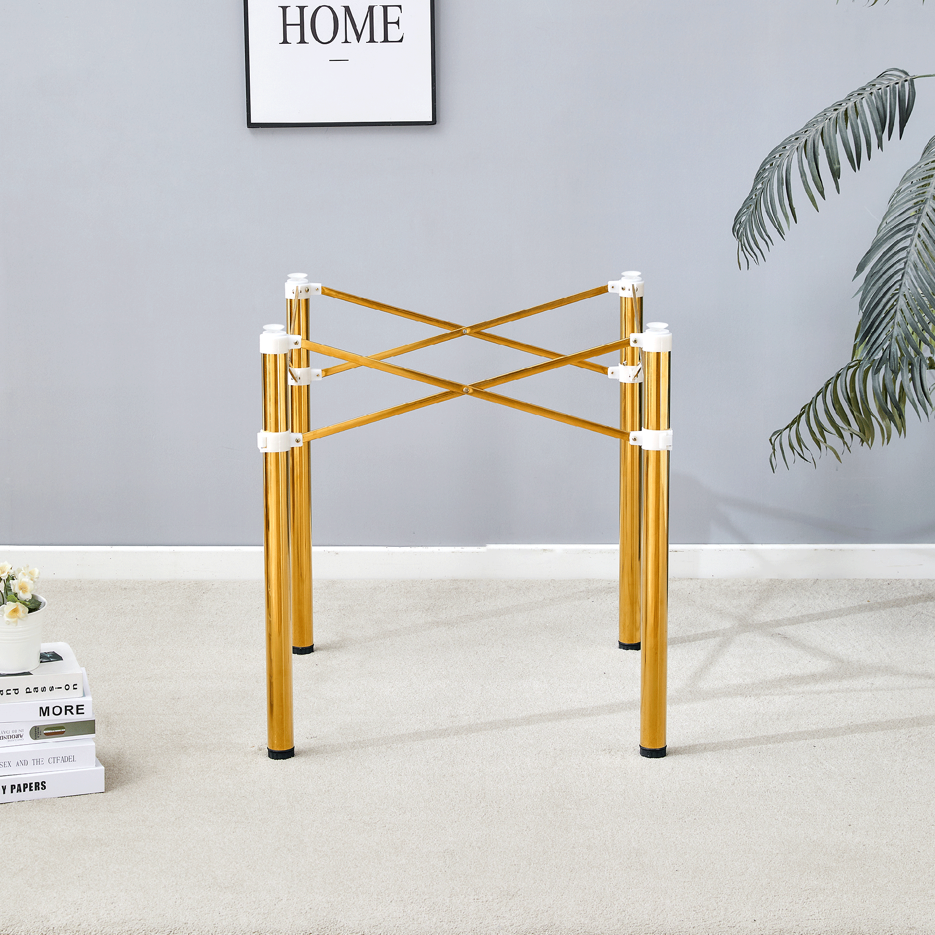 Only Table Leg.Simple Golden Stainless Steel Folding Table Frame - Multifunctional, Space-Saving.Folding Table Frame,Golden Stainless Steel Material,5.5*5.5*28.7~26.3*26.3*28.7 Inch.