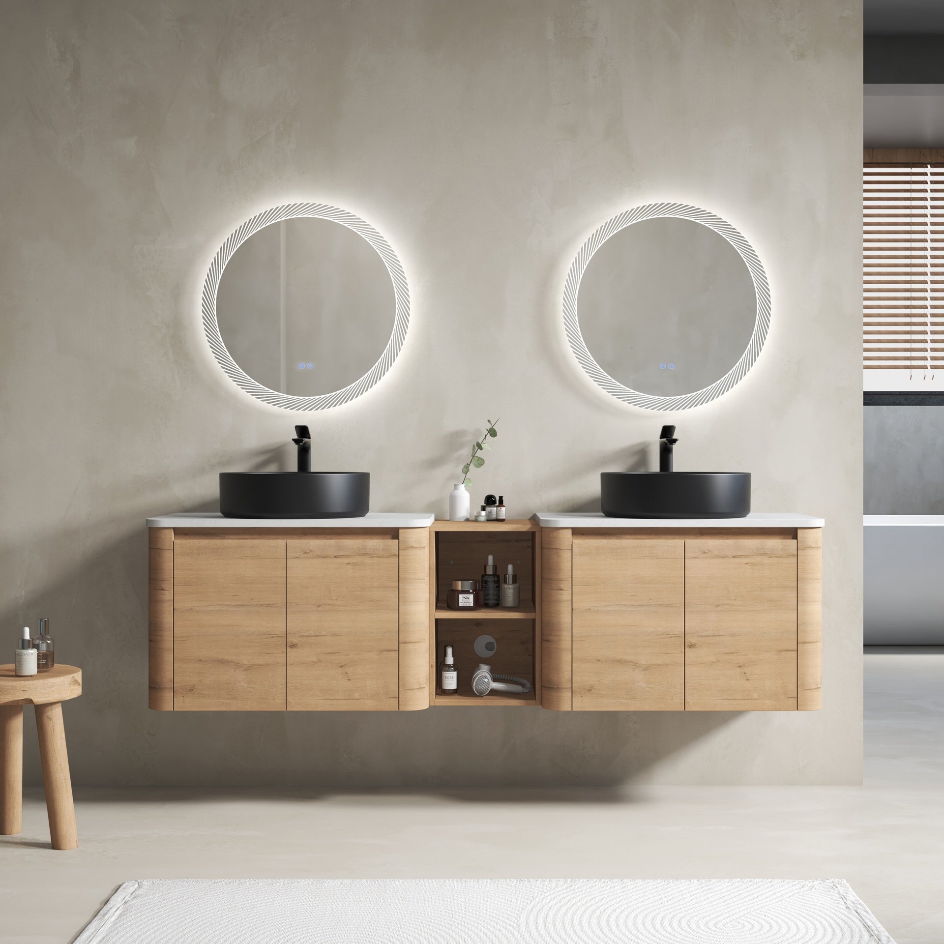 72'' Wall-Mounted Bathroom Vanity With Ceramic Art Sink, and 1-Storage Shelves, 4-Soft-Close Door, KD-Packing, Plywood