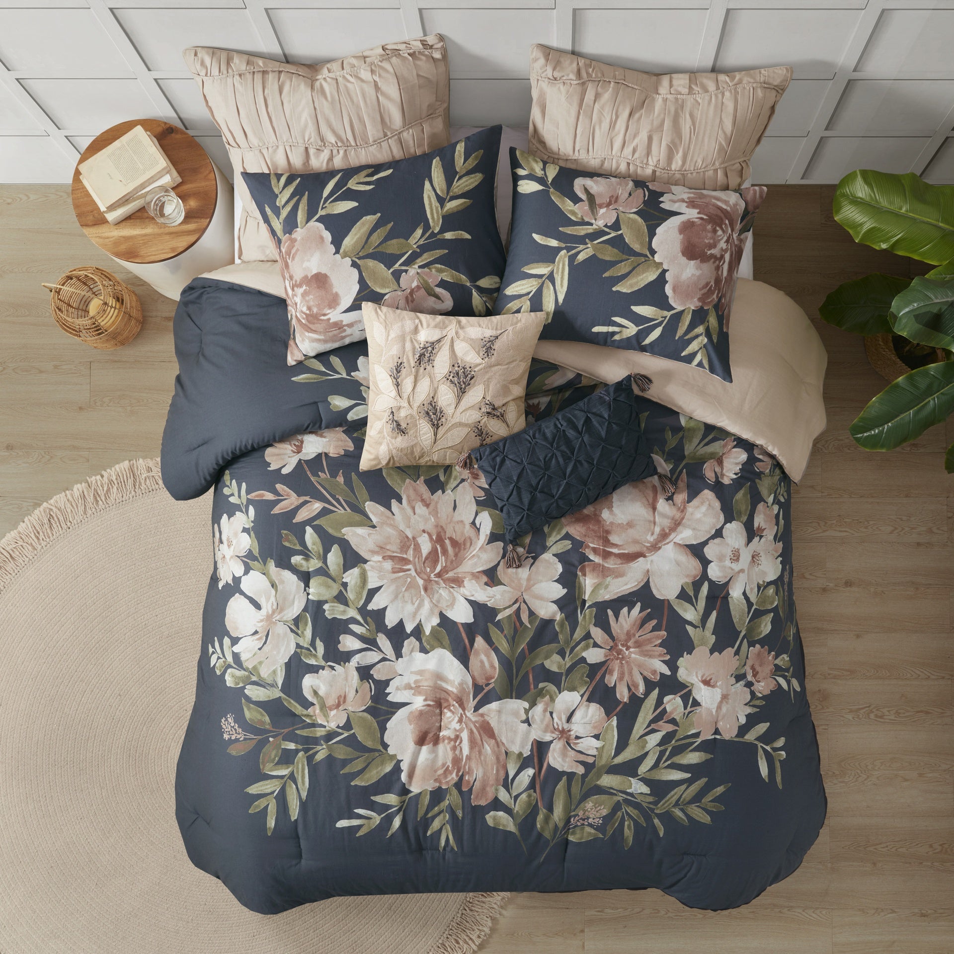 8 Piece Cotton Comforter Set Navy Cal King